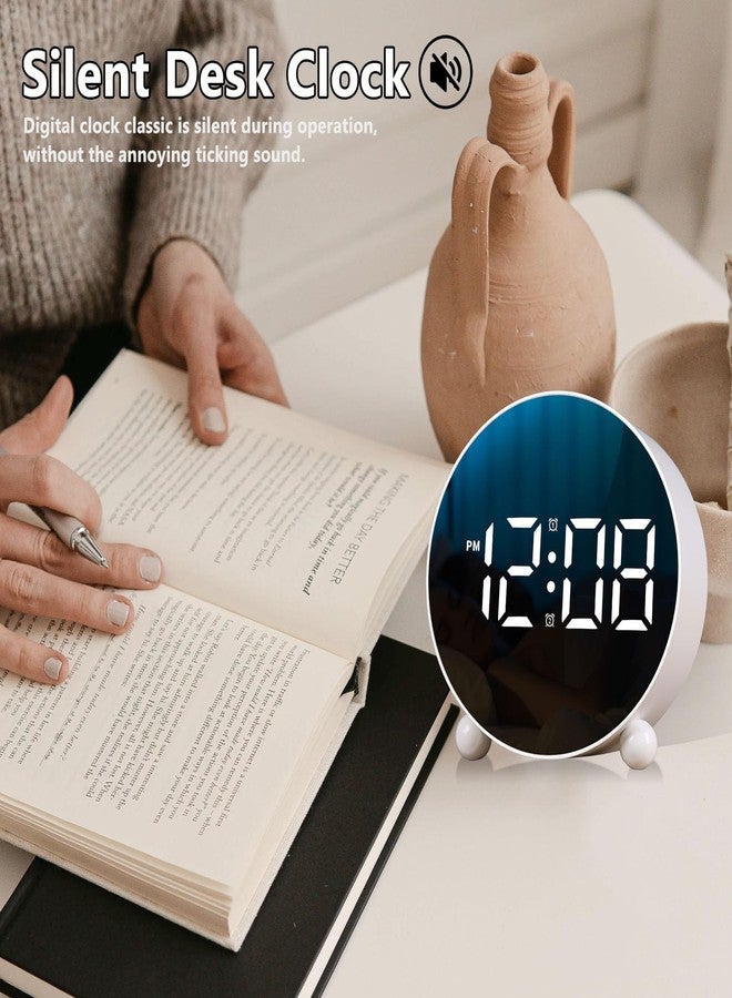JUSTUP Digital Alarm Clock, Round LED Display Alarm Clock, Small Digital Clock with Double Bell, 3 Adjustable Brightness Levels, Silent Desk Clock, Loud Bell Bedside Alarm Clocks for Bedroom Office (white) - Image 3